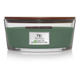 Woodwick lodička vonná svíčka Mint Leaves & Oak